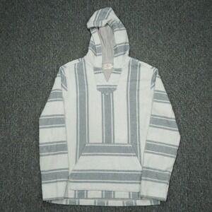 Faherty Hoodie Mens Medium Gray Stripe Biarritz Pullover Baja Poncho